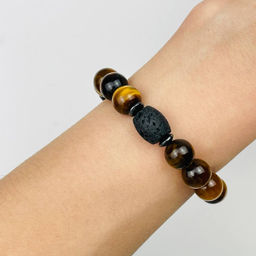 Браслет регулируемый из Тигрового глаза и Лавы от 19 см