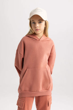 Толстовка оверсайз для девочек с капюшоном и мягкой ворсистой подкладкой - Defacto фото 4