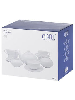 43463 GIPFEL Сервиз чайный ELEGIA 15 предметов: чайник заварочный 800 мл, сахарница 250 мл, молочник 170 мл, чашка 120 мл (6 шт.), блюдце 15 см (6 шт.). Материал: костяной фарфор. Цвет: белый.