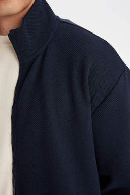 Трикотажный кардиган стандартной посадки с высоким воротником - Defacto фото 5