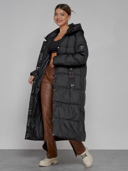 Пальто утепленное с капюшоном зимнее женское черного цвета 52109Ch - Mtforce фото 14