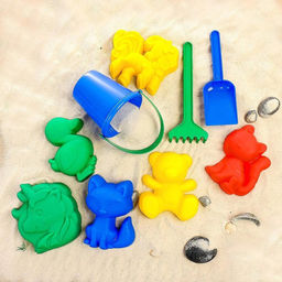 Набор игрушек для песочницы: 6 формочек для песка, совок, грабли, ведро, МИКС
