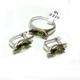 Комплект ювелирной бижутерии German Silver кольцо и серьги с Султанитом