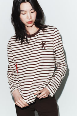 STRIPED T-SHIRT WITH EMBROIDERY - Zara фото 2