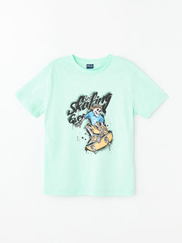 Bisiklet Yaka Bask?l? K?sa Kollu Erkek ?ocuk Ti??rt