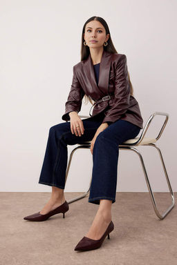 Bordo Sivri Burun Kitten Topuklu Kad?n Klasik Topuklu Ayakkab? TAKAW26TO00011