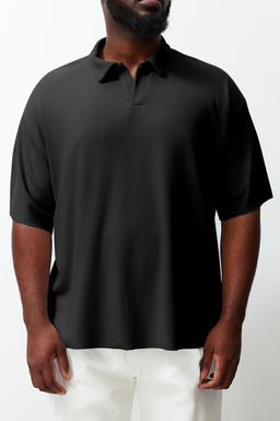 Trendyolmilla Man Premium Buyuk Beden Siyah Oversize Dokulu Ottoman Polo Yaka T-Shirt TMNSS24BF00047  фото 5