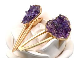 Зажим для волос Сердце с натуральным аметистом 7,5*3,3*2см