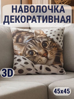 Наволочка декоративная Кот/горох 3D