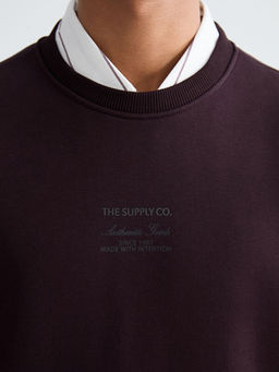 Bisiklet Yaka Bask?l? Erkek Kal?n Sweatshirt