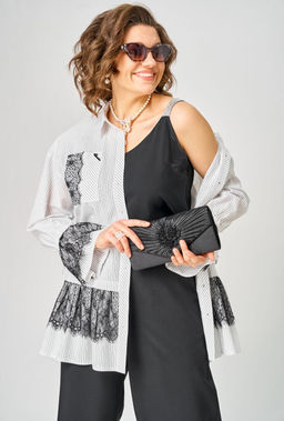 Блуза EVA GRANT 5002 белый в полоску