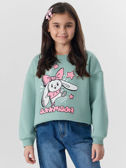 Свитшот для девочек зеленый с надписью Bunnybun - Mark formelle фото 7