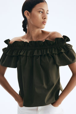 Blusa off-the-shoulder con escote de volante - H&m фото 4