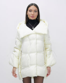 Куртка зимняя женская с большим капюшоном модная бежевого цвета 7739B - Visdeer фото 18