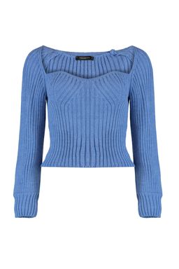Mavi Crop Kalp Yaka Triko Kazak TWOAW22KZ1760