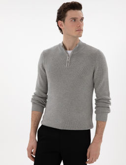Gri Melanj Slim Fit Fermuarl_ Dik Yaka Kazak - Pierre cardin фото 3