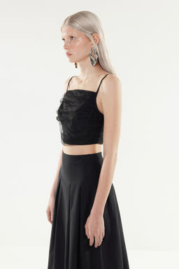 X Yapay Zeka Siyah Tul Detayl? Crop Dokuma Bluz TWOSS24BZ00540 - Trendyolmilla фото 5