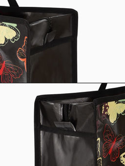 Сумка хозяйственная «Бабочки», на молнии, 40×15×30 см, чёрная