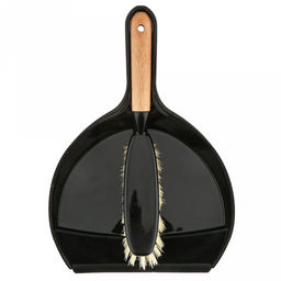 Комплект для уборки "Служанка" 2 предмета: щетка-сметка 27х4х8,5см, ворс ПВХ 5,5см, основание пластик, ручка бамбук; совок 22х32,2х7,8см с резинкой, пластик, цвет черный, общий размер комплекта 22х32,2х10,5см, упак. п/эт (Китай)