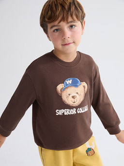 Bisiklet Yaka Ay? Teddy Bask?l? Erkek ?ocuk Sweatshirt