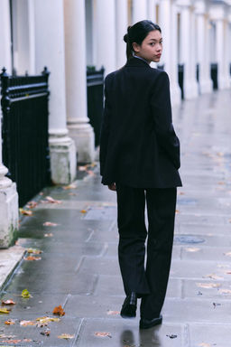PINSTRIPE STRAIGHT LEG TROUSERS