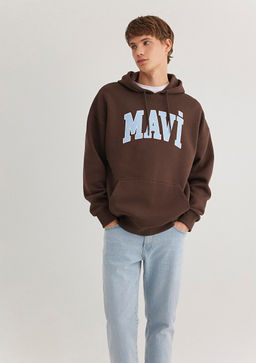 Mavi Logo Bask?l? Kapusonlu Kahverengi Sweatshirt  фото 3