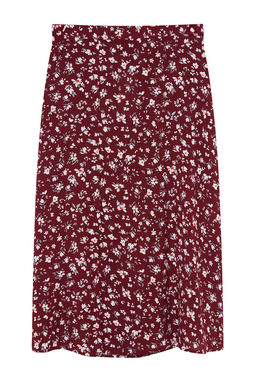 Bordo Y?rtmac Detayl? Cicek Desenli Viskon Kumasl? Midi Dokuma Etek TWOSS20ET0230