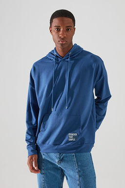 Indigo Kap__onlu Oversize/Geni_ Kesim Uzun Kol Etiket Aplikeli Sweatshirt TMNSS21SW0221