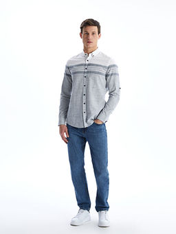 Regular Fit Uzun Kollu ?izgili Erkek Dokulu G?mlek