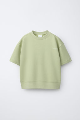 SUDADERA MANGA CORTA TEXTO RELIEVE / verde lavado