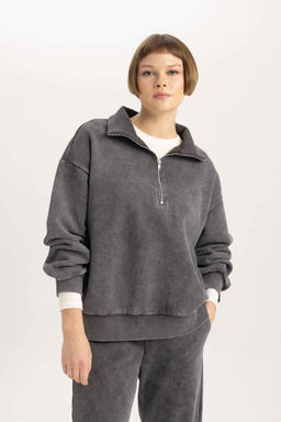 Толстовка с воротником-поло и полумолнией Relax Fit - Defacto фото 3