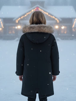 Парка зимняя подростковая для девочки с капюшоном и мехом черного цвета 9536Ch