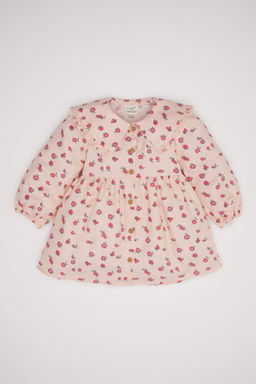 Саржевое платье с длинными рукавами и цветочным принтом для маленьких девочек