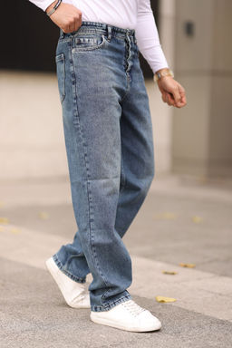 TRENDYOL MAN Ac?k Mavi %100 Pamuk Baggy Fit Jeans Bol Kot Pantolon TMNAW24JE00027 - Trendyolmilla фото 33