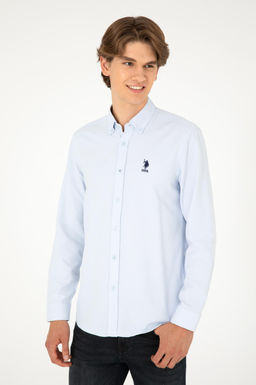 Мужская голубая базовая рубашка с длинным рукавом