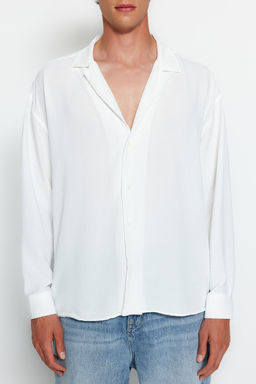 TRENDYOL MAN Beyaz Oversize Fit Apas Yaka Yazl?k Keten Gorunumlu Gomlek TMNSS23GO00053 - Trendyolmilla фото 18