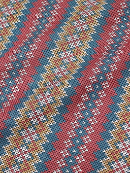 Бязь Вязаный орнамент цв.морская волна/красный коралл, ш.1.5м, хлопок-100%, 120гр/м.кв