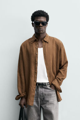CAMISA REGULAR FIT 100% LINO / Khaki oscuro - Zara фото 2