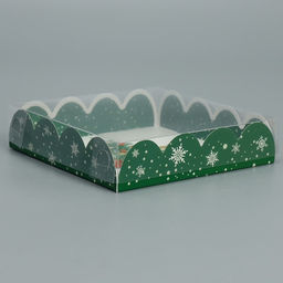 Цена за 5 шт. Коробка для кондитерских изделий новогодняя с пластиковой крышкой «Зайчики», 13×13×3 см