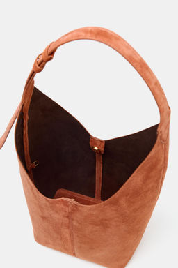 LEATHER MAXI BUCKET BAG WITH HANDLE DETAIL - Zara фото 7