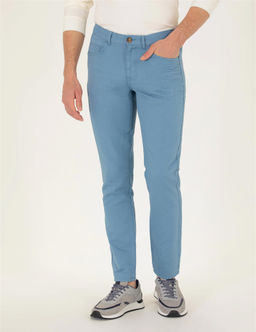 Koyu Mavi Slim Fit Keten Kar___ml_ Kanvas Pantolon