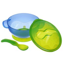 Набор для кормления: миска на присоске с крышкой, ложка, цвет голубой - Крошка я фото 2
