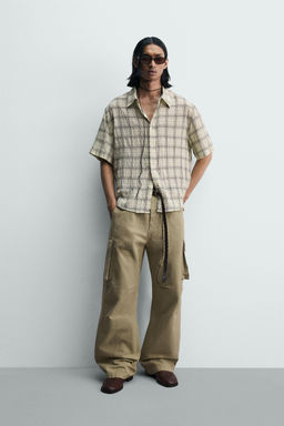 CAMISA RELAXED FIT JACQUARD CUADROS / Amarillo pastel