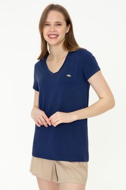 Женская темно-синяя футболка с V-образным вырезом Basic