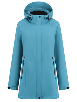Парка женская софтшелл виндстоппер удлинённая с капюшоном бирюзового цвета 9614_1Br