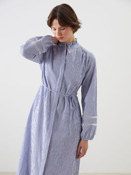 Hakim Yaka ?izgili Kad?n G?mlek Elbise