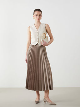 Beli Lastikli Saten Kad?n Pileli Etek