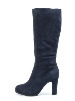 02-F65-011M DARK BLUE Сапоги зимние женские (натуральная замша, натуральный мех (полностью))