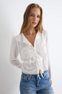 Beyaz %100 Pamuk Nak__l_ Brode Bluz TWOSS26BZ00655