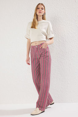 Cok Renkli Cizgili Normal Bel Wide Leg Jeans TWOSS25JE00207 - Trendyolmilla фото 2
